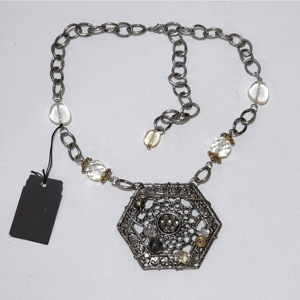 Treska silver tone jeweled pendant necklace‎ new!!!